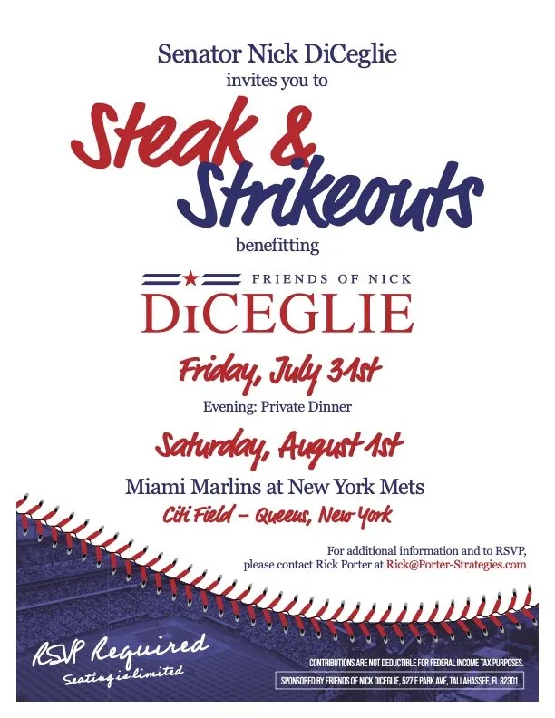 Senator Nick DiCeglie New York City Fundraiser invitation