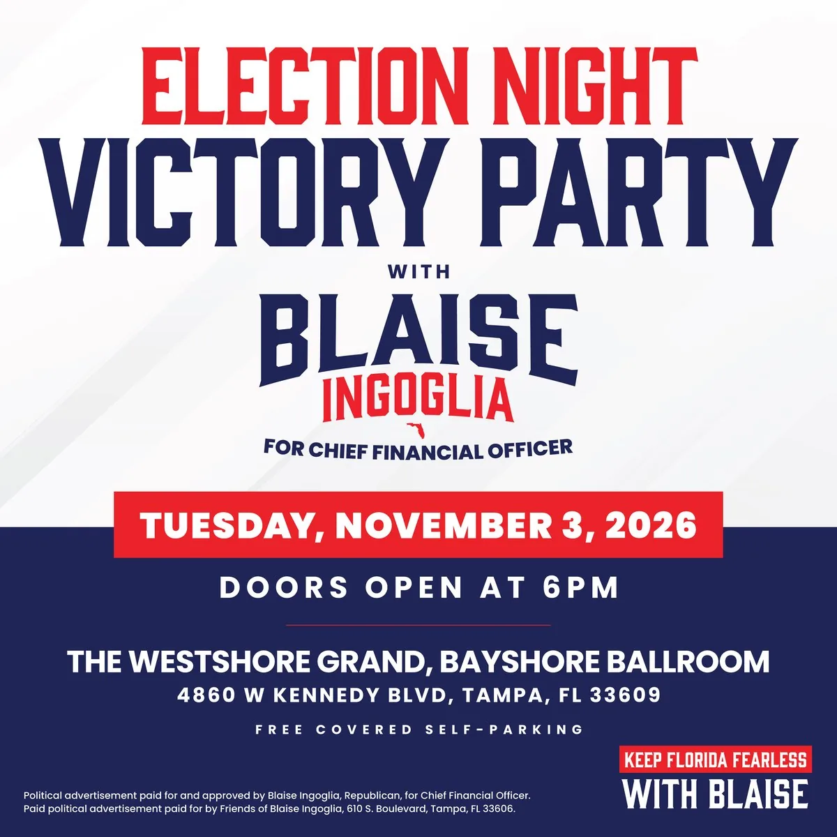 Election Night Victory Party with CFO Blaise Ingoglia invitation