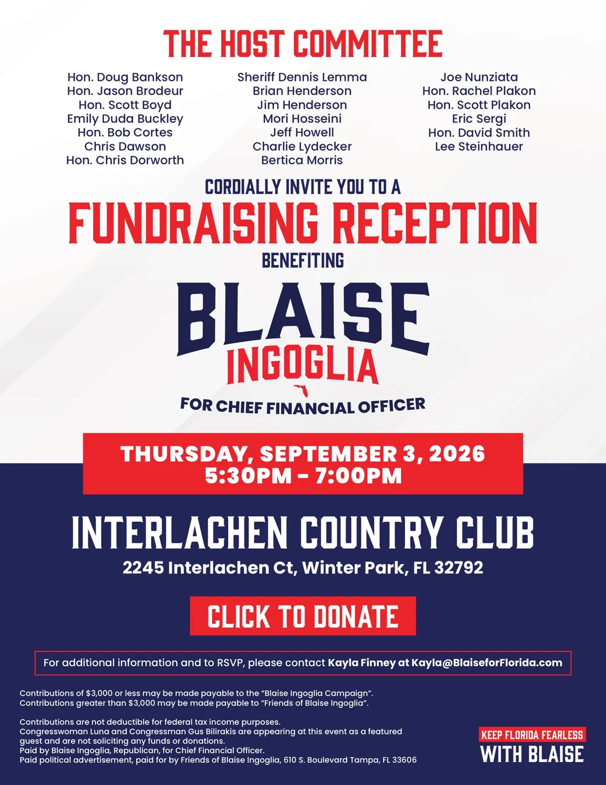 Blaise Ingoglia for CFO Central Florida Reception invitation