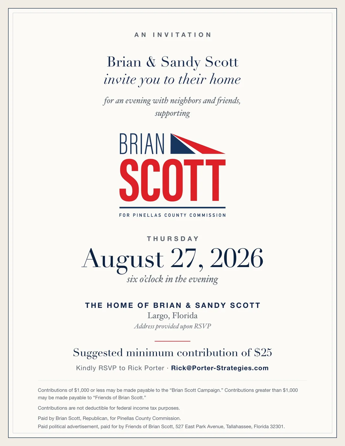 Reception at the Home of Brian & Sandy Scott invitation
