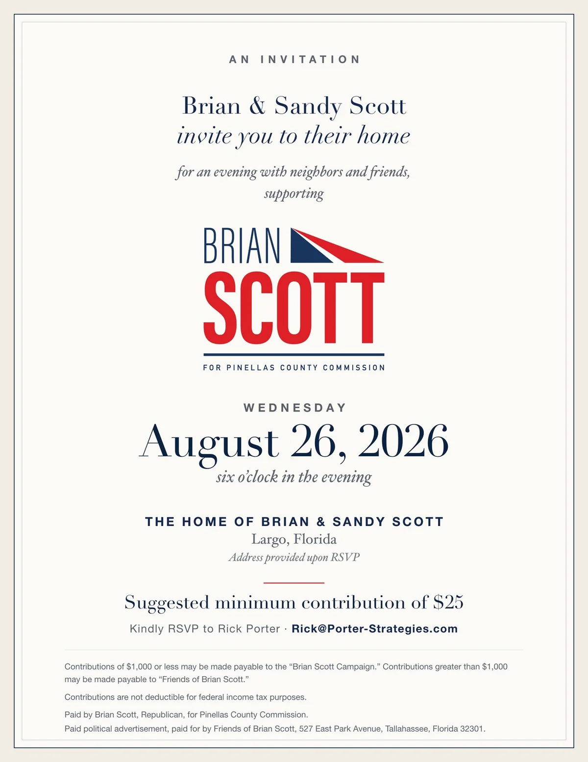 Reception at the Home of Brian & Sandy Scott invitation